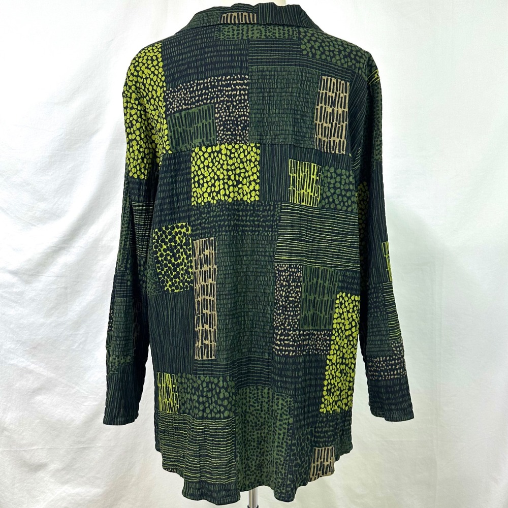 HABITAT Green Crinkle Patchwork Button Front Tunic Women's XL Lagenlook Artsy - Picture 5 of 7
